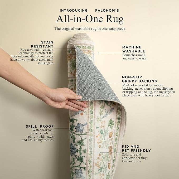 Runner Rug Washable Kitchen Runner: 2'x 6' Rug Runners for hallways Stain Resistant Non Slip Low Pile Soft Carpet Runners for Bedroom Hallway Entryway Indoor Beside Bathroom Living Room Farmhouse