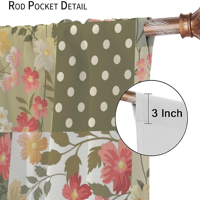 Boho Floral Patchwork Blackout Curtains Vintage Bohemian Floral Colorful Spring Wild Flower Retro Print Window Drapes for Bedroom Living Room Kitchen Cafe （W36xL63 Inch） x2 Panels