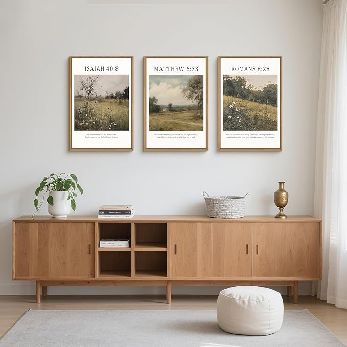 LHIUEM Large Bible Christian Scripture Framed Canvas Wall Art Set,Jesus Religious Verse Wall Decor,Vintage Nature Flowers Artwork for Living Room,Bedroom,Dining Room,Office -16"x24"x3