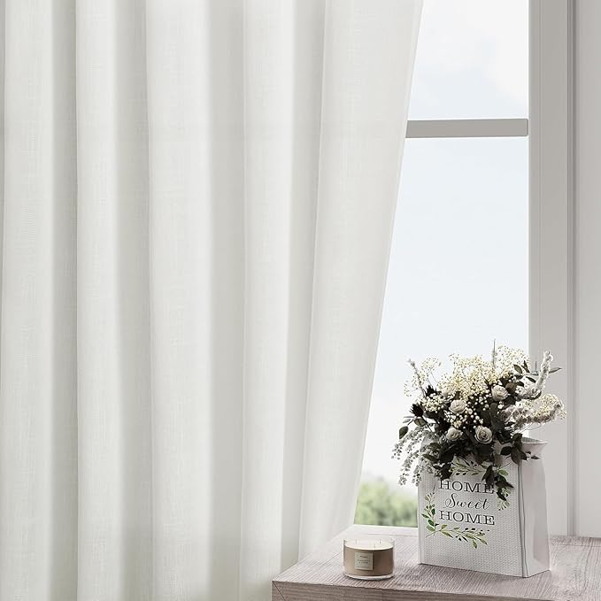 Off White Linen Curtains 90 Inches Long for Living Room Back Tab Rod Pocket Semi Sheer Light Filtering Neutral Solid Drapes Modern Rustic Farmhouse Decor Curtains for Dining Room 2 Panels Set 40x90