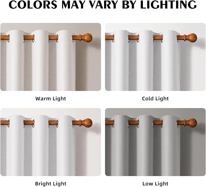4 Panels 100% Blackout Linen-Textured Curtains, Thick Thermal Insulated Grommet Drapes with Subtle Herringbone Weave, Luxury Decor for Bedroom/Living Room, 54 x 84 Inches, Off-White