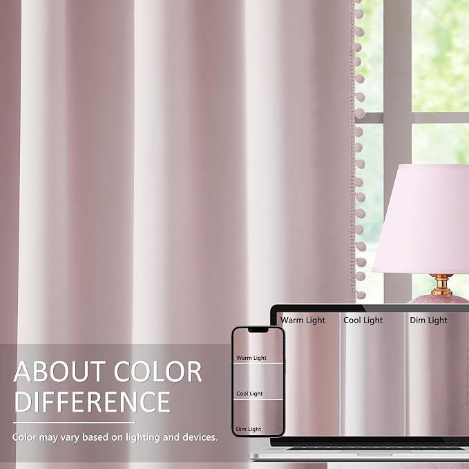 Treatmentex Blackout Window Curtains for Bedroom Pink Girls Room Curtains 54" Length Thermal Insulated Curtain Panels 52" W x 54" L 2 pcs Rod Pocket
