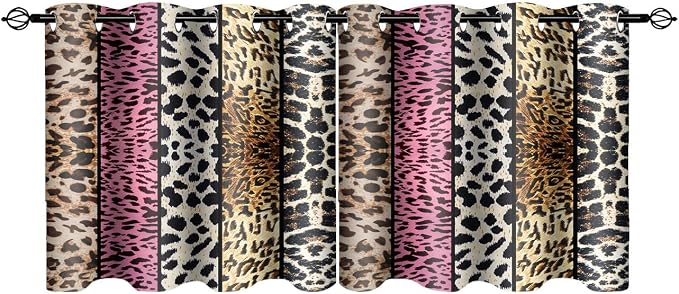 Wild Animal Print Curtain, Room Darkening Thermal Insulated Blackout Leopard Boa Window Drapes with Grommets for Living, Dining, Bedroom, Pink Leopard Print, 52"x 24", 2 Panels