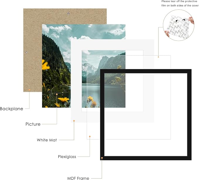 Picrit 16x16 Picture Frame 3 Pack, Black Poster Frame, Display Poster 12 x 12 with Mat or 16 x 16 without Mat for Horizontal or Vertical Wall Mounting