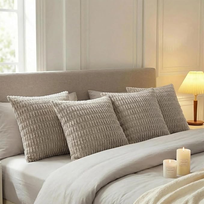 Fancy Homi 4 Packs Decorative Throw Pillow Covers for Living Room Couch Bed, Modern Farmhouse Boho Home Décor Accent Cushion Case, 16" x 16", Taupe