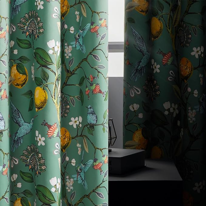 Topfinel Sage Green Blackout Valance Curtains 18 Inch Length Farmhouse Rustic Hummingbird Lemon Printed Grommet Home Fashion Valance for Kitchen Bathroom, Energy Saving Grommet Half Window Set of 2