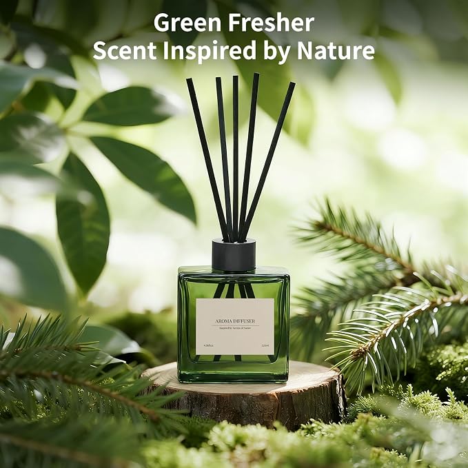 Reed Diffuser Set of 2, 4 fl oz Earthy Sandalwood & Vanilla Cream Scent Diffuser with 20 Sticks, 180 Days Long Lasting Elegant Home Fragrance for Bathroom Bedroom Decor Air Fresh