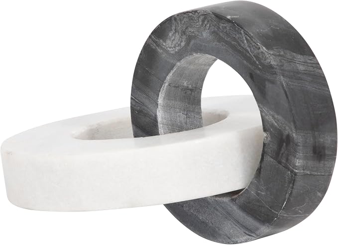 Home Decor and Bathroom Decor Marble Double Ring – Modern Shelf Sculpture and Office Accents for Room Styling – Coffee Table Ornaments and Living Room Decor Statues Design – 6", White & Black