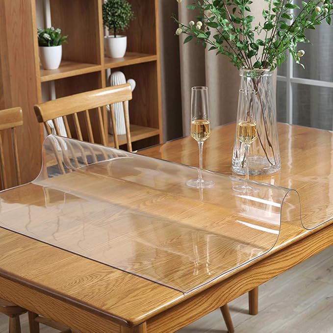 24x88 inch 1.5 mm Thick Clear Plastic Table Protector Rectangle Wipeable Vinyl Tablecloth Furniture PVC Protective Desktop Cover Waterproof Coffee Dining Tabletop Protection Desk Chair Floor Mat Pad