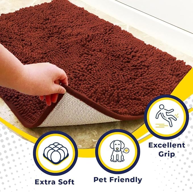 Muddy Mat® | Super Water Absorbent Door Mat Indoor, Microfiber Quick Dry Chenille Entryway Rug, Slip Resistant Front Door Mat, Indoor Mats for Entryway, Machine Washable Pet Rug, Brick Red 6ft x 9ft