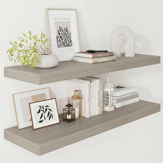 Vivelove 12" Deep Floating Shelves for Wall 36" Long, Wall Shelves for Bedroom Living Room Bathroom Kitchen Laundry Room, Farmhouse Rustic Shelves for Home Decor, 36" X 12" X 2" Set of 2, Grey