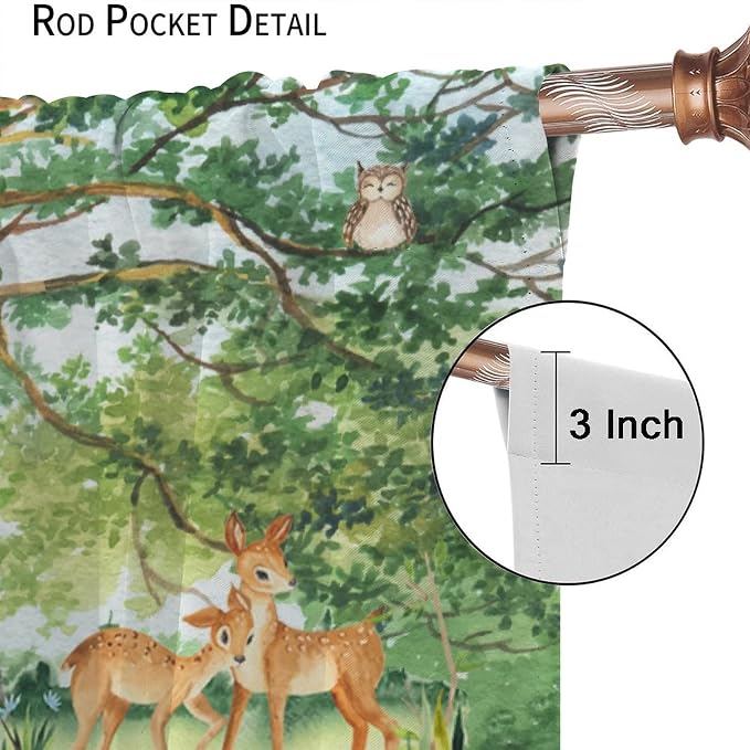 YCness Forest Animal Curtains, Watercolor Wild Animal Bear Fox Deer Kids Window Treatments for Living Room Bedroom,Green Woodland Tree Kids Drapes 2 Panel Sets,84x84 Inch, Style-1