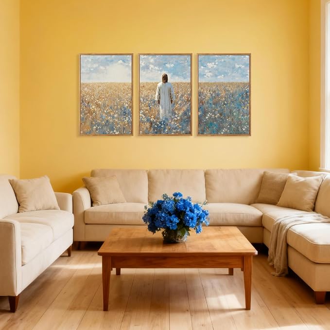 CHDITB Inspirational Jesus Framed Canvas Wall Art Set, Christian Spiritual Wall Decor, Modern Divine Artwork Painting, Vintage Religious Art Prints for Living Room Bedroom Church Decoration 16"x24"x3