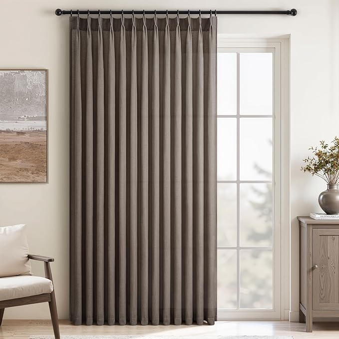 Topfinel 84 Inches Long Pinch Pleated Semi Sheer Curtains,Burlywood Blended Light Filtering Window Curtains 84 Length for Living Room Bedroom Pinch Pleat Drapes with Hooks 1 Panels 72" Wx84 L