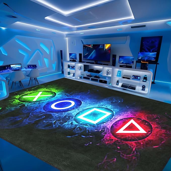 Gaming Rug 6x8 Feet Large Gamer Console Area Rug for Boy Room Cool Player Video Game Room Decor Child Play Boys Carpet Floor Mat for Living Room Dining Playroom