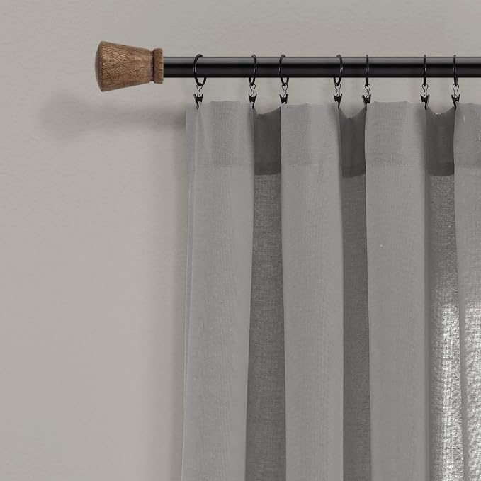 Lush Decor Linen Button Window Curtain Panel, Single, 40" W x 95" L, Dark Gray & Off-White, Country Curtains, Rustic Decor, Color Block Modern Farmhouse Curtains For Living Room, Bedroom & Dining Room