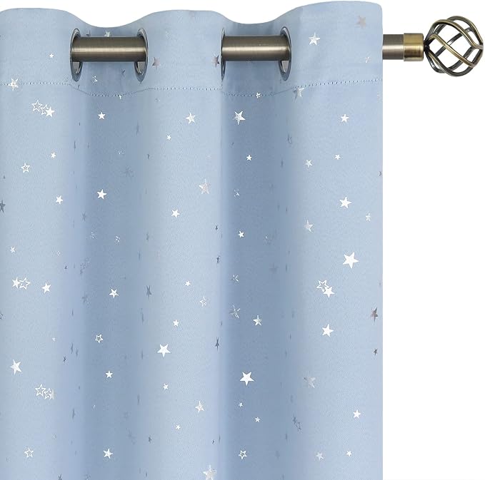 BGment Star Room Darkening Curtains for Kids Bedroom - Grommet Thermal Insulated Silver Star Print Kids Curtains for Living Room, Set of 2 Panels, Baby Blue, 42 x 72 Inch