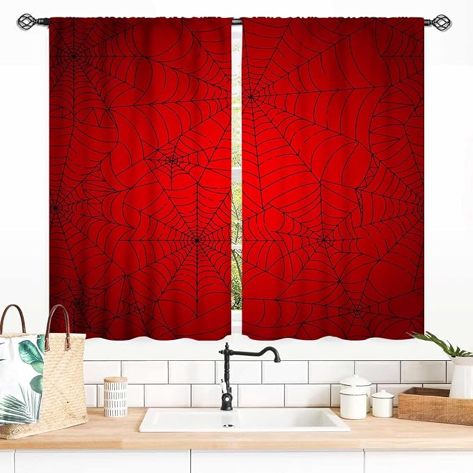 Super Hero Spider Curtains, Red Superhero Spider Web Boys Curtains for Kids Baby Room Living Room Bedroom Nursery Playroom Blackout Drapes 2 Panel Sets, 55x39 Inch