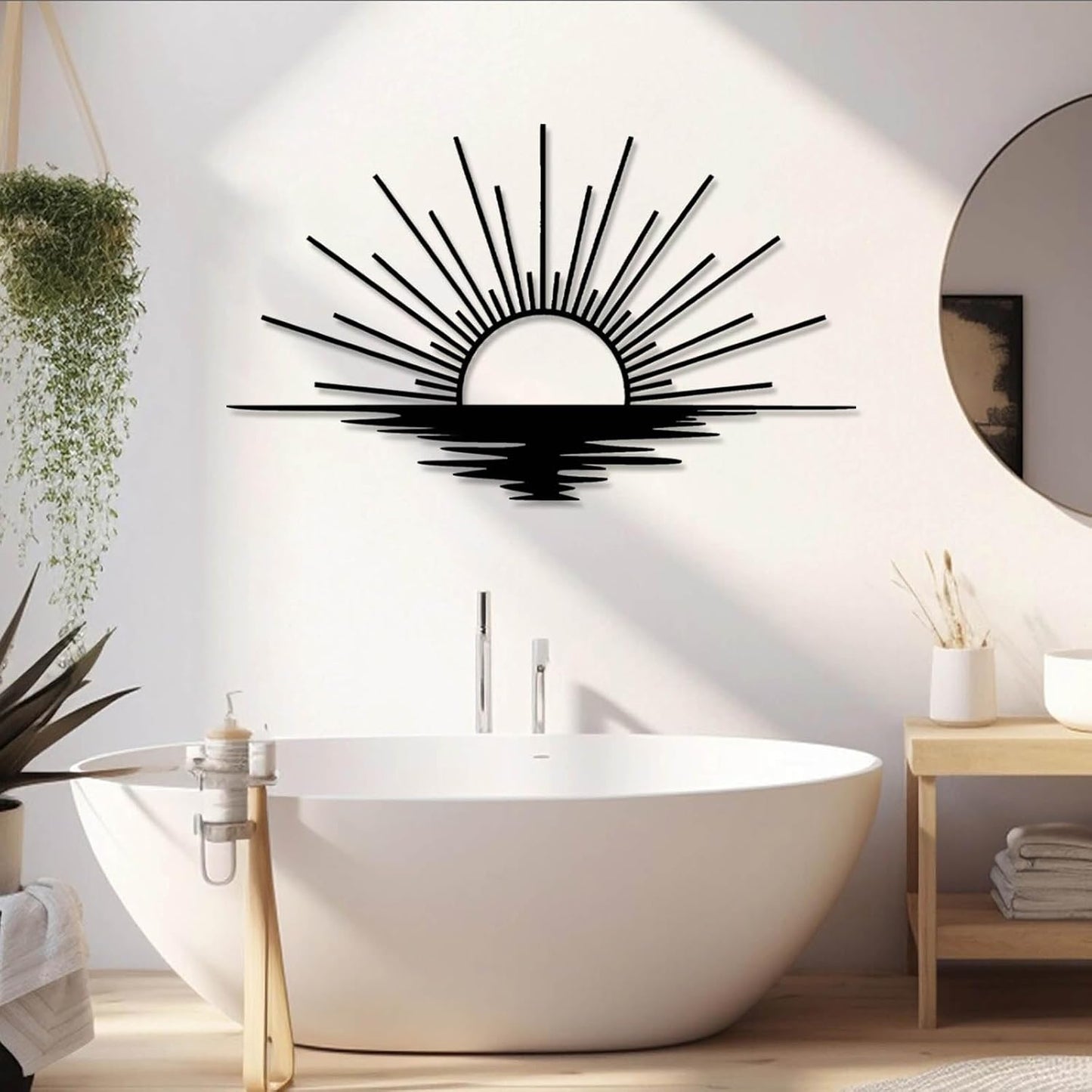 Sunrise Metal Wall Art, Metal Sun Wall Decor, Sun Outdoor Wall Art, Abstract Sunrise Wall Decor, Boho Home Hanging, Living Room Wall Hanging (Gold, 48"x29"/121x72cm)