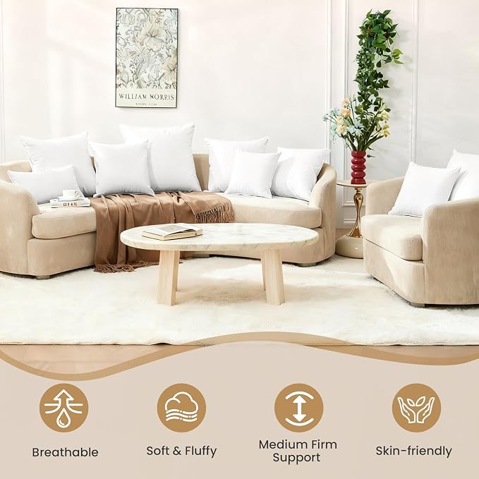 BHZ 12x20 Pillow Inserts Set of 2, Down Feather Alternative Lumber Pillow Inserts, Decorative Soft Rectangle White Throw Pillows Insert for Couch Bed Dorm Sofa with Breathable Cover