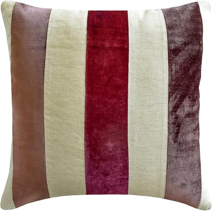 The HomeCentric Cushion Cover for Couch, Berry Pack of 2, 16"x16" (40x40 cm) Throw Pillows, Velvet Patchwork Throw Pillows for Couch, Striped Modern Style Easter - Velvet Band Berry