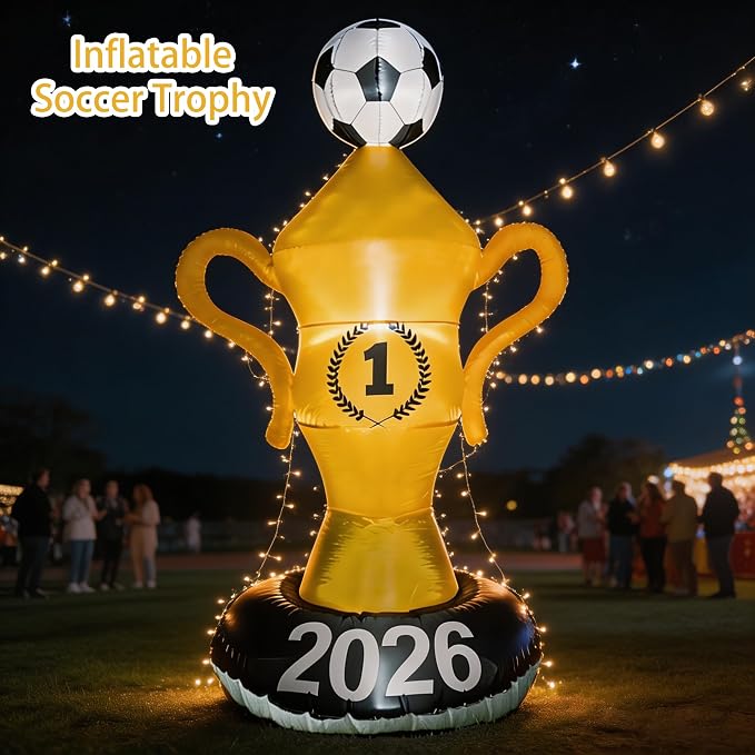 7FT World Soccer Inflatables – 2026 World Champion Outdoor Blow up Decorations with Built-in LED Lights for Yard Party Lawn Decor/Birthday Themed Supplies for Fans,2026 World Soccer Decor