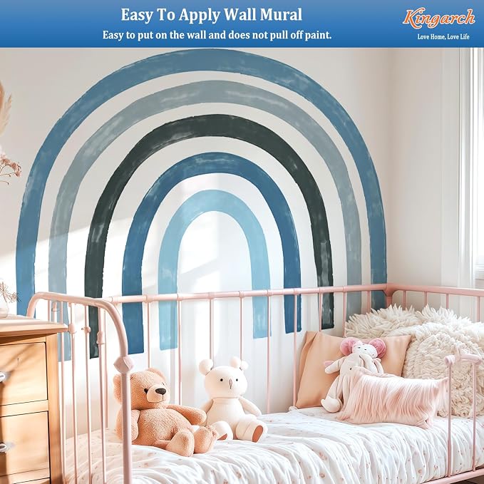 Large Boho Rainbow Wall Decals, Colorful Peel and Stick Fabric Nursery Wall Decor, Removable Home Room Wall Decor Murals Stickers for Kids Girls Toddler Bedroom Living Room Playroom