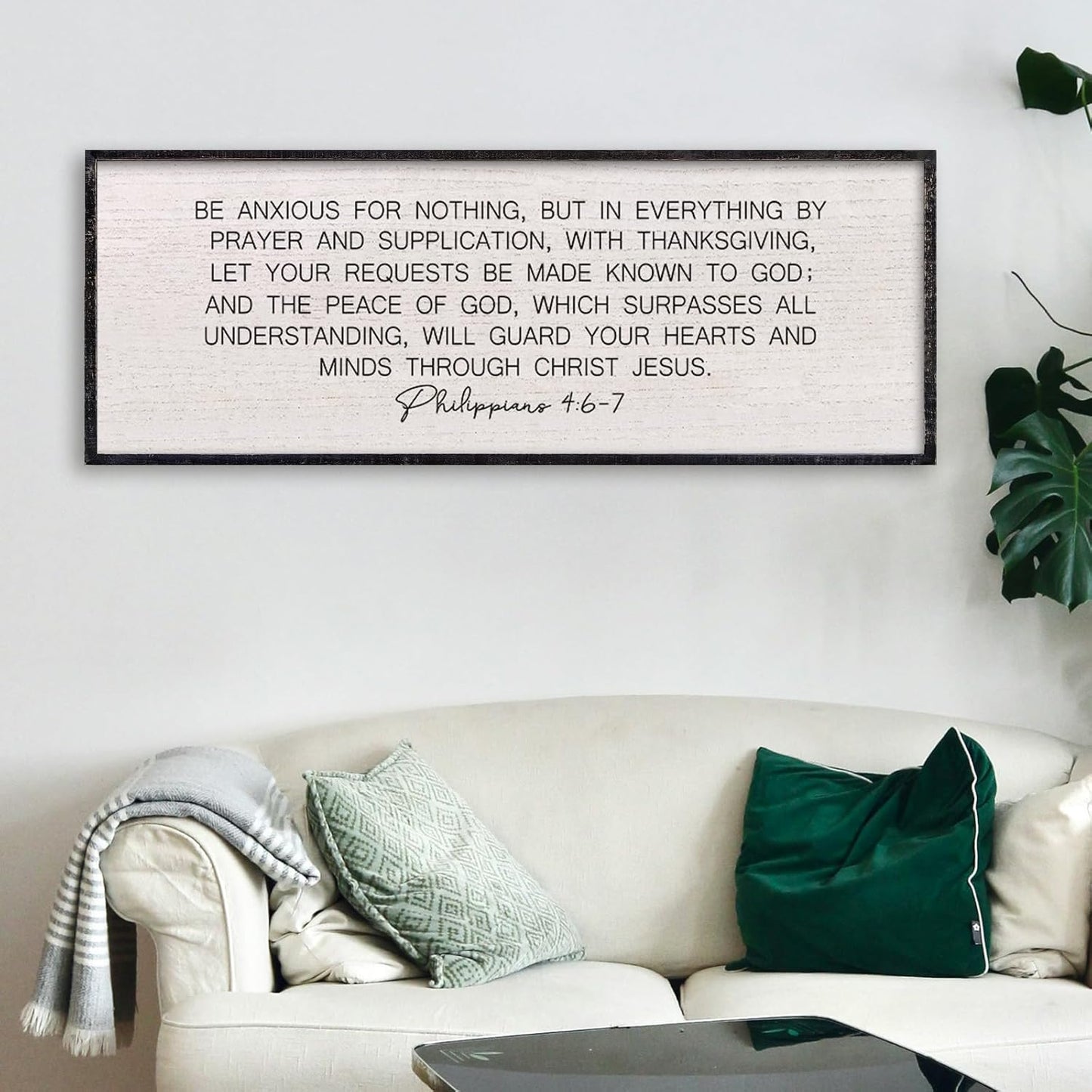 LuZhiQiang Be Anxious for Nothing Wall Decor 40"×15" Philippians 4:6-7 Bible Verse Sign Large Christian Scripture Wood Framed Hanging Decor (Black)