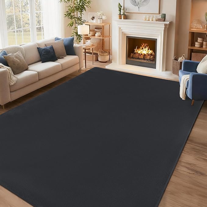 qulint Living Room Area Rugs 6x9, Modern Large Carpet for Bedroom Dark Grey Washable Thickened Memory-Foam Indoor Rug, Minimalist Solid Non Slip Carpet for Boys Girls Kid Room Office Dorm Home Decor