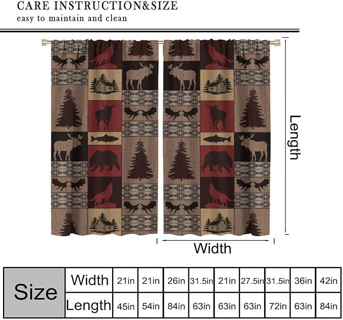 Retro Animal Blackout Curtains for Kitchen Rural Retro Old Forest Hunting Cabin Farmhouse Deer Elk Wolf Bear Wildlife Vintage Windows Treatments for Bedroom Living Room 72x63in