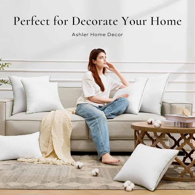 Ashler 22x22 Pillows Insert (Set of 4) - Throw Pillow Inserts with 100% Cotton Cover - 22 Inch Square Interior Sofa Stuffer Pillow Inserts -Decorative White Couch Pillow
