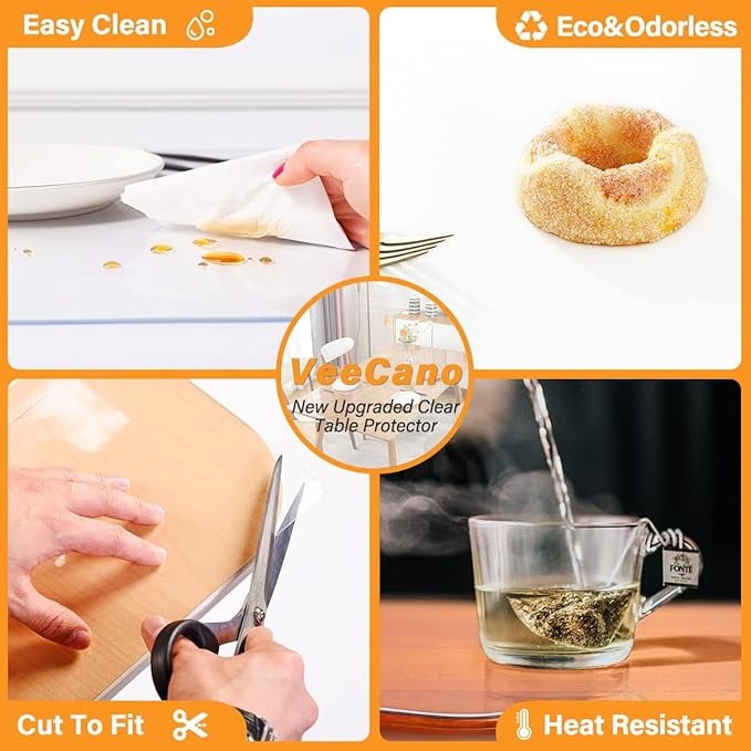 40 Inch Round Clear Plastic Table Protector Cover PVC Vinyl Desk Pad Mat Waterproof Non-Slip Easy Clean Tablecloth for Gaming Dining Room Table Coffee End Table Office Writing Desk