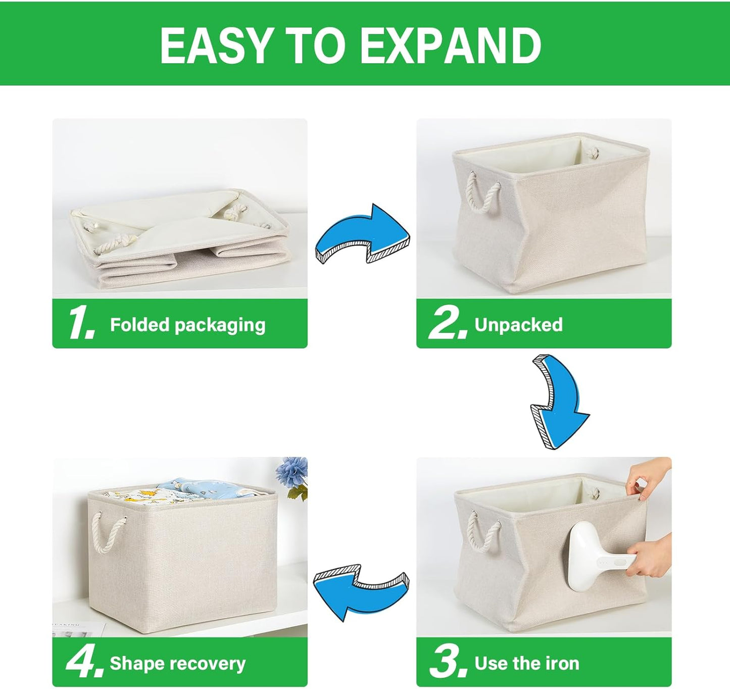 Bidtakay Large Storage Baskets for Shelves 3 Pack Fabric Storage Bins for Organizing Linen Collapsible Organizer for Closet-Light Biege