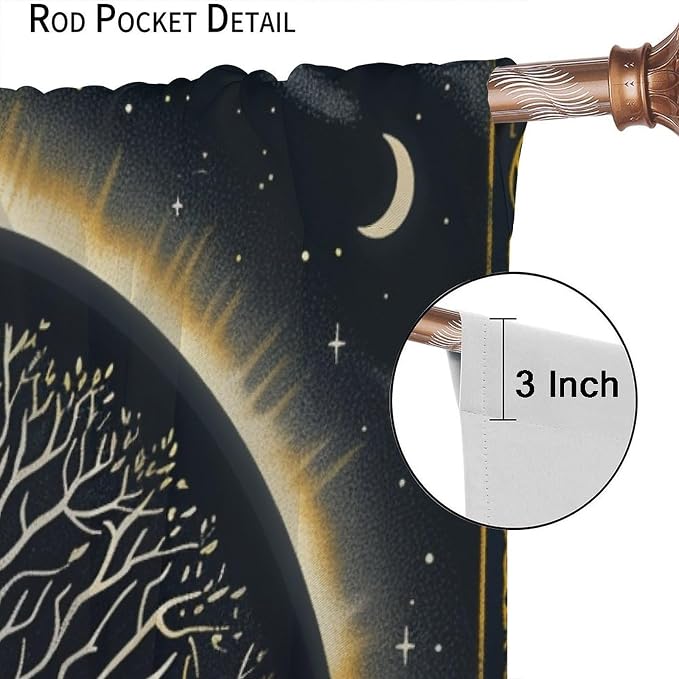 Sun Moon Blackout Curtains, Vintage Country Abstract Tree of Life Bohemian Mystic Window Drapes, for Bedroom Living Room 52" W X 84" L