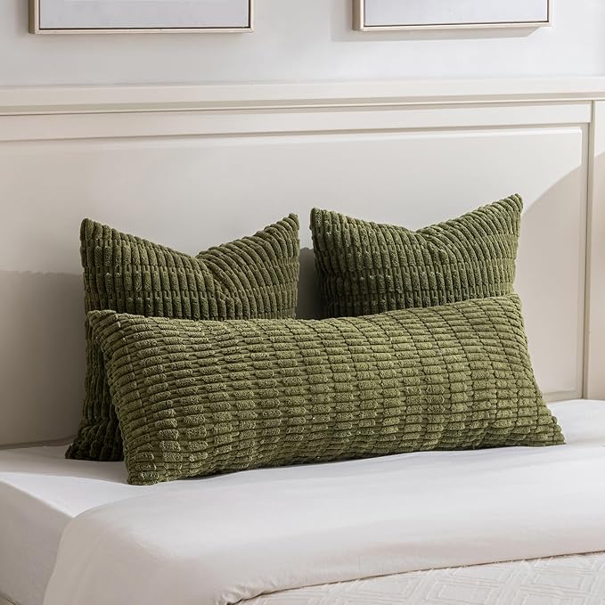 Fancy Homi 4 Packs Decorative Throw Pillow Covers for Living Room Couch Bed, Modern Farmhouse Boho Home Décor Accent Cushion Case, 14" x 14", Moss Green