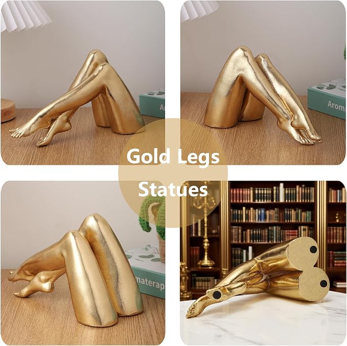 Golden Legs Sculpture Resin Statues Home Decor (Bowed Leg) | Gold Legs Shelf Decor Electroplated Resin Statues Office Desktop Home Decor Bedroom Sculpture Indoor/Outdoor Ornament