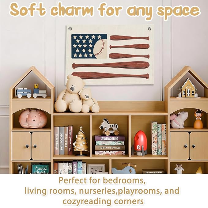 RTXLEZM Baseball Wall Decor,Vintage Boys Room Decor Canvas Banner Hanging | Patriotic Decor for Toddler Boys Kids Nursery Bedroom Playroom Classroom Teen 20x30 inch