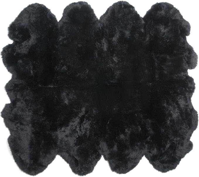HUAHOO Premium Genuine Sheepskin Rug Real Australia Sheepskin Natural Luxury Fluffy Lambskin Fur Area Rug Seat Covers for Kids Bedroom Sofa Chair Cover Pets Dogs Mat Eight Pelt /6.2' x 7' Black