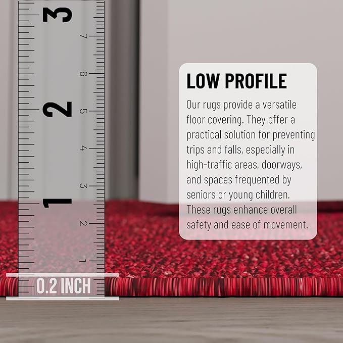 Ottomanson 2'7" x 19' Ultra-Thin Hallway Runner Rug - Durable Non-Slip Carpet for High-Traffic Areas - Fits Under Doors for Seamless Entry - Ideal for Kitchen, Entryway, Bedroom & Living Room, Red