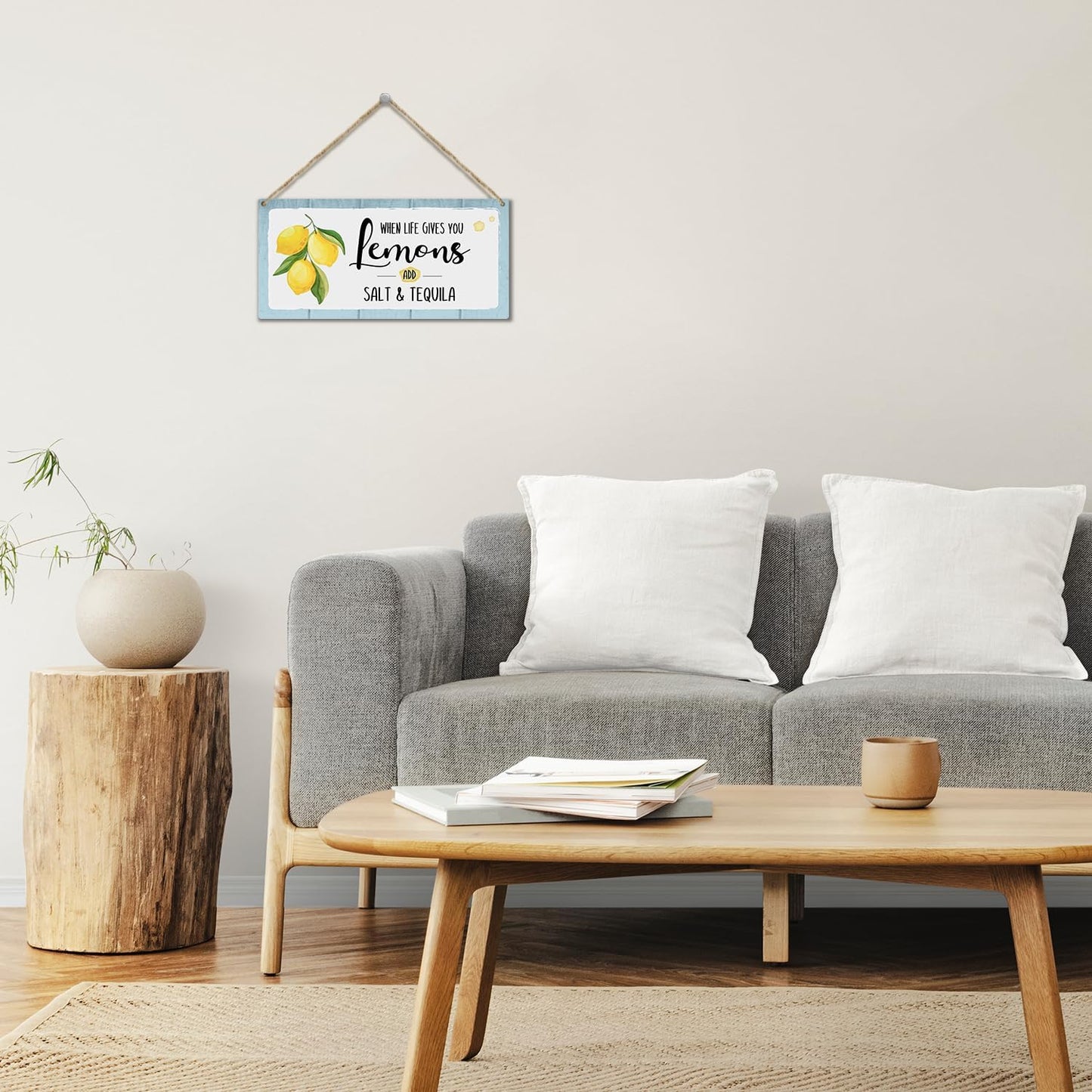 When Life Gives You Lemons Add Salt & Tequila Wooden Hanging Sign Plaque, Lemon Wall Decor Sign With Inspirational Quotes, Rustic Wood Sign Wall Art for Home Living Dining Room Farmhouse Kitchen - A26