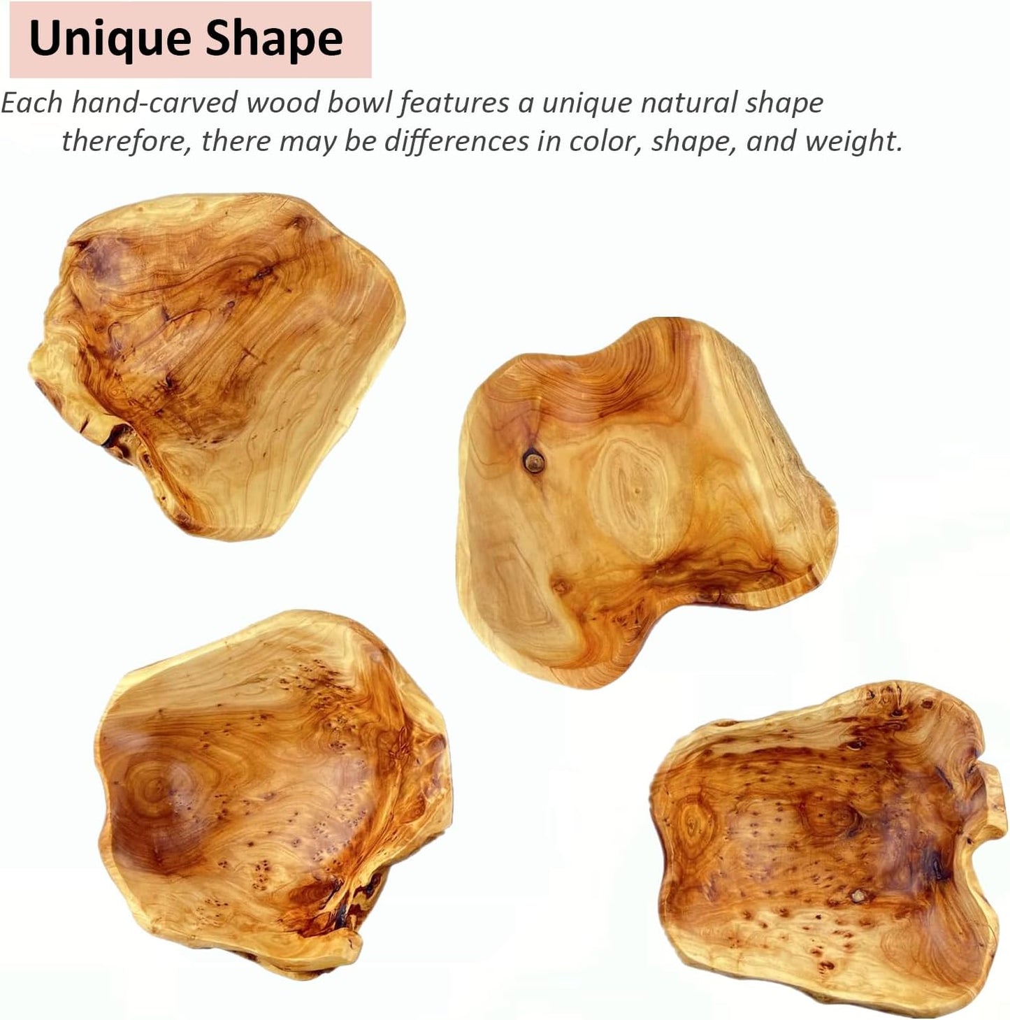 Wooden Bowl Decorative Natural Wood Fruit Bowl, Irregular Creative Wood Bowls, Rustic Hand Carved Candy Snack Keys Serving Bowls for Home Decor(8"-10" Diameter)