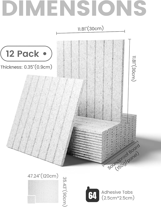 Fluxynara Large Felt Bulletin Board 48" x 36" Cork Board Alternative-12 Pack with 64 Safe Removable Adhesive Tabs, Cork Boards for Walls Cork Board for Home Office Classroom Pin Board-Light Gray