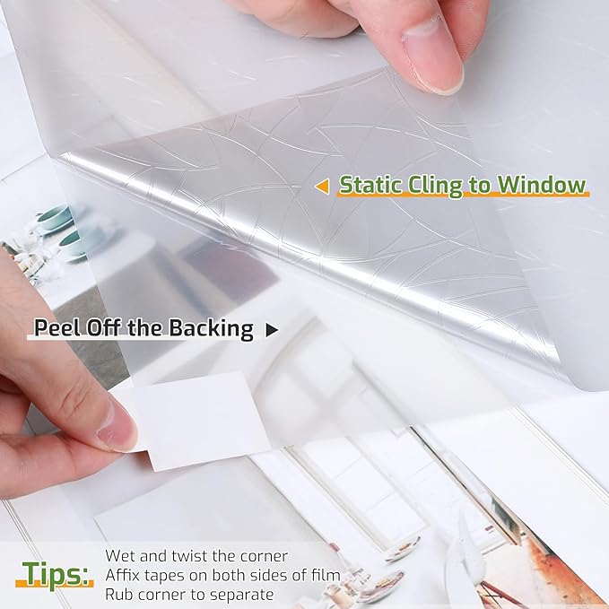 LUTE Window Privacy Film, Rainbow Window Flim, 3D Decorative Stained Glass Cling, Non-Adhesive Vinyl Static Cling UV Blocking Heat Control One Way Glass Covering for Home, Silver, 23.6 x 78.7 inches