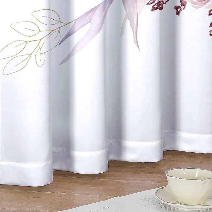 Purple Eucalyptus Floral Curtains 63 Inch Length Watercolor Flower Plant Light Filtering Curtains for Living Room Farmhouse Rustic Dining Room Curtain Wildflower Kitchen Curtain 2 Panels