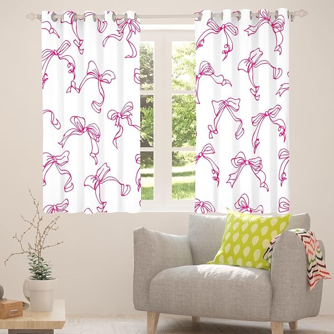 Feelyou Kawaii Bow Room Darkening Blackout Curtain Cute Bowknot Curtains for Bedroom Living Room Pink Girls Bow Blackout Curtains (2 Panels, 38 x 54 Inch) Lovely Decor Window Treatments