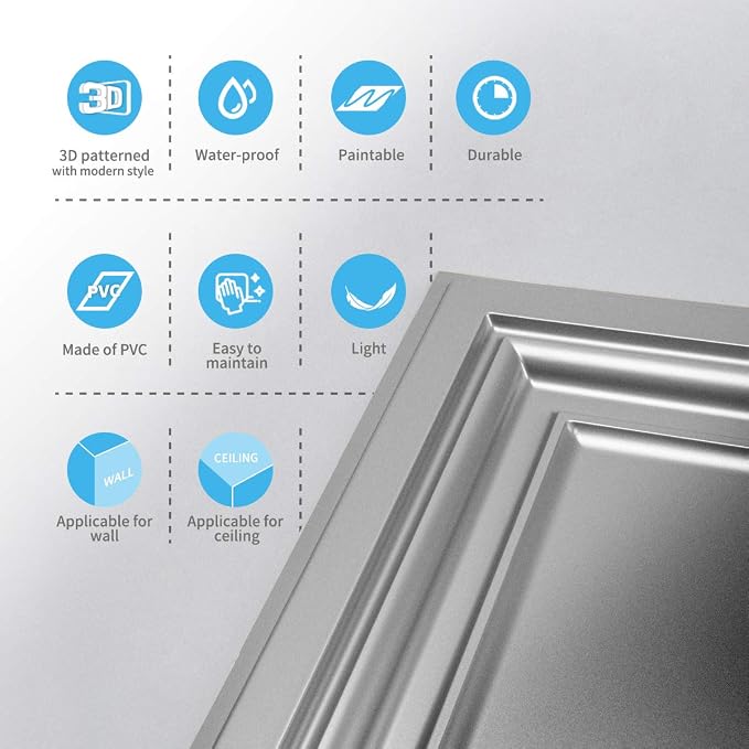 Art3d PVC Ceiling Tiles, 2'x2' Plastic Sheet in White (12-Pack)