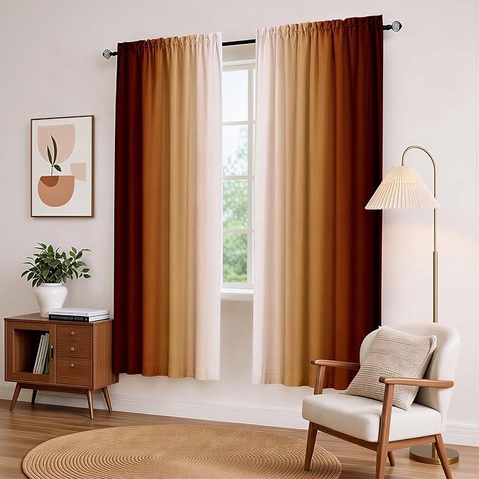 Burnt Orange Curtains 63 Inch Length for Living Room 2 Panel Set Burnt Orange and Terracotta Window Curtain Rust Orange Ombre Gradient Light Filtering Curtains Modern Abstract Drapes