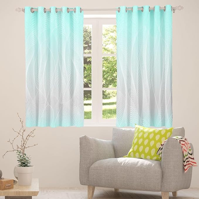 jejeloiu Teal Blue Darkening Drapes Kids Ombre Grey Strip Lines Curtains for Bedroom Living Room Gradient Style Blackout Curtains for Women Men Lightweight Abstract Window Treatments s