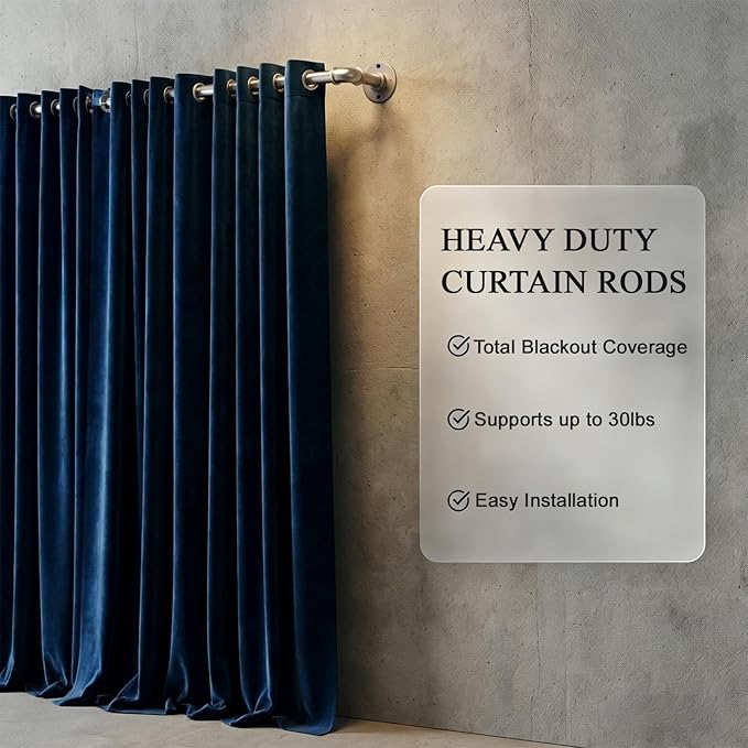 Satin Nickel Industrial Curtain Rod for Windows 18 to 144 Inches,1 Inch Adjustable Drapery Pole,Heavy Duty Outdoor/Indoor Modern Curtain Rods,Easy Installation(Satin Nickel 18"-144")