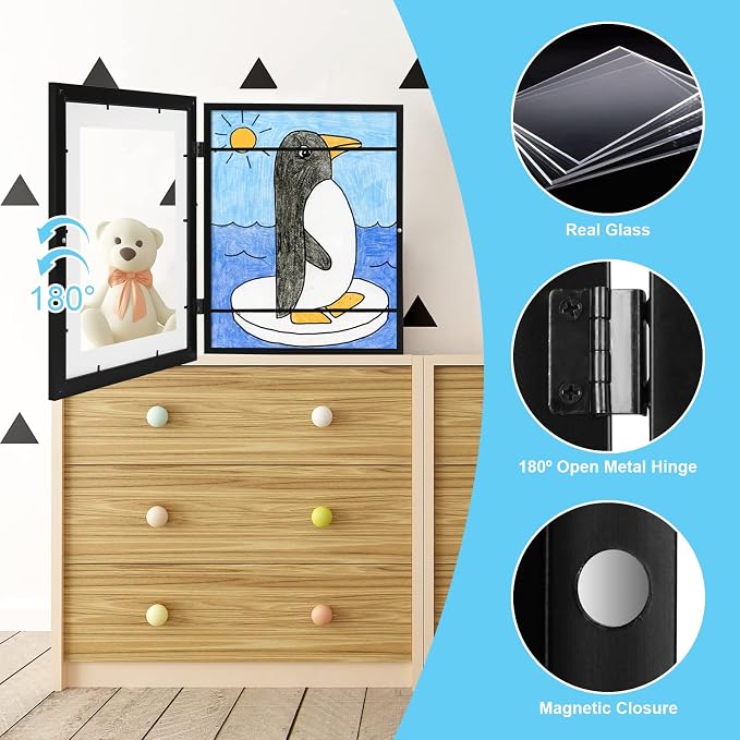 [2 Pack] Kids Art Frames, 10x12.5 Front Opening Kids Artwork Frames Changeable, Displays 8.5x11 With Mat and 10x12.5 Without Mat, Holds 50 Pcs, for 3D Picture, Crafts, Hanging Art, Portfolio Storage